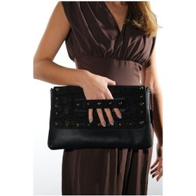 Resim Ashe Siyah Baskı Troklu Kadın Clutch Çanta 