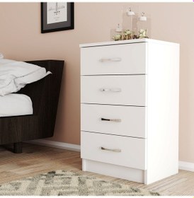 Resim Moxen Mobilya Beyaz 4 Çekmeceli Komodin KMD4001 