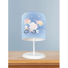Resim Mekta Home Bebek ve Çocuk Odası Bisiklet ve Yavru Fil Desenli Abajur 