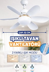 Resim Waldern 6 Kanatlı, Işıklı Sessiz Çalışma Tavan Tip Vantilatör 52 cm 
