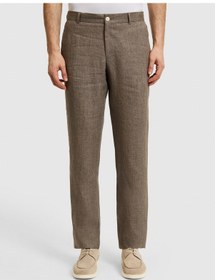 Resim Cacharel Kahverengi Slim Fit Beli Lastikli %100 Keten Pantolon Hardal 