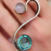 Resim OSESHOP Aquamarin Ve Pembe Kuvars Taşlı El.işi Tasarım Gümüş Yüzük 