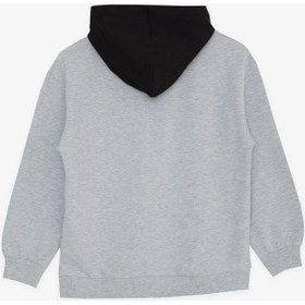 Resim Breeze Girls & Boys Erkek Çocuk Sweatshirt Kapüşonlu Yazı Baskılı 8-14 Yaş, Gri Melanj-gri Melanj Gri Melanj 