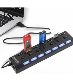 Resim Wozlo 7 Port USB Hub Çoklayıcı Çoğaltıcı On / Off Düğmeli Işıklı 