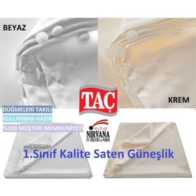 Resim Taç Atlas Saten Lüx Beyaz-Krem Seçenekli Güneşlik Perde Beyaz 