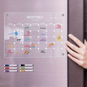 Resim Buzdolabına manyetik akryl kuru silme aylık takvim beyaz tahta - Renkli ve net planlama takvimi kalemi ile - Ev ve ofis için ideal mutfak düzenleyici, buzdolabı aksesuarları 