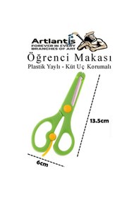 Resim Mavi Yeşil Öğrenci Makası 2 Adet Plastik Yaylı Küt Uç Korumalı Okul Makası Çocuk Makası Okul Öncesi Kreş Ana Sınıfı 