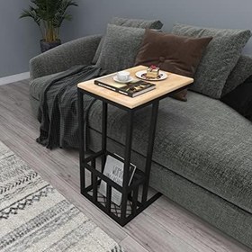 Resim Woodface Prag C Yan Sehpa 45x30 Doğal Ahşap Metal Ayaklı Alt Bölümlü 