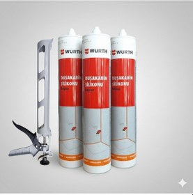 Resim Würth Duşakabin Silikonu Beyaz Su Geçirmez Ve Sızdırmaz 310 Ml 3 Adet + Silikon Tabancası Beyaz 