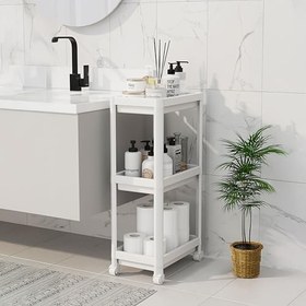 Resim Deconox Peggy 3 Katlı Tekerlekli Raf Ünitesi - 36x71x23 cm Dar Alan Düzenleyici - Mutfak ve Banyo İçin Aletsiz Kurulum Servis Arabası (Beyaz - Siyah - Gri) (BEYAZ) 