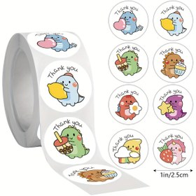 Resim 500 Sevimli Karikatür Dinozor Teşekkür Etiketleri Rulosu - "Teşekkür Ederim" Yazılı Sevimli Hayvan Tasarımı, Mat Vinil Mühürleme Etiketleri DIY El İşleri, Hediye Paketleme için, 1.2cm Yuvarlak PVC Etiketler, Dinozor Oyuncakları 