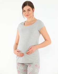 Resim MEGHAN L.A Gri Hamile Esnek Pamuklu Kumaş T-shirt 