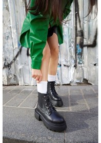 Resim Brenda Siyah Hakiki Deri Kalın Tabanlı Kadın Bot-siyah Siyah 