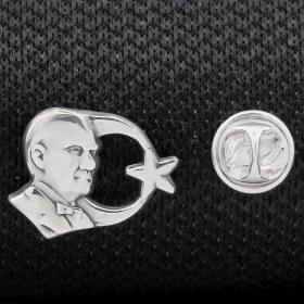 Resim Takılingo 925 Ayar Gümüş Ayyıldız Atatürk Silüeti Yaka Rozeti 