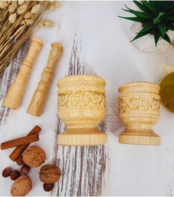 Resim El Yapımı Ağaç Havan Sarımsak Döveceği Lüx 8-10 Luk 2 Li Set 