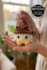 Resim herteldenhobies Amigurumi Örgü Oyuncak Anahtarlık, Çanta Süsü , Hediyelik Pofuduk Şapkalı Civciv Obje 