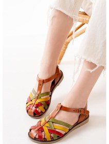 Resim 205-02 Multi Ortopedik Hakiki Deri Kadın Sandalet Bej 