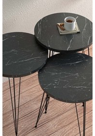 Resim Bendir Metal Ayaklı Zigon Sehpa Siyah 