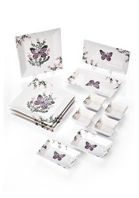Resim Piatti Naturali 12 Parça 4 Kişilik Kelebek Kahvaltı Takımı Handmade Sunum Set Çok Renkli 