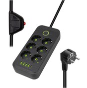 Resim LAMFER VA-21563 6LI 1.5 METRE KABLOLU TYPE-CLİ 4 USBLİ SİYAH AKIM KORUMALI PRİZ 
