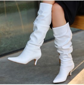 Resim Pabucmarketi Beyaz Kadın Topuklu Çizme Çok Renkli 