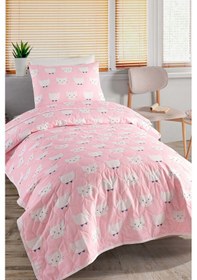 Resim Yatak Örtüsü Seti Tek Kişilik Pamuklu 2 Parça Pisipisi Desen Pembe / Yumuşak Dokulu Pembe 