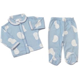 Resim BABYBEBE Mavi Penye Kumaş Damalı Kız Bebek Pijama Takımı 