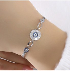 Resim Baget Taşlı Nazar Boncuğu Model Gümüş Bileklik Gümüş 