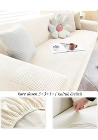 Resim StarMall Streç Esnek Yikanabilir KareDesen Kotuk Örtüsü, kanepe, çekyat Kılıfı 3311 Takım Krem 
