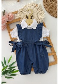 Resim Miniğimin Cicileri Fırfır Detaylı Alttan Çıtçıtlı Kot Kız Bebek Takım Lacivert 