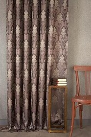 Resim Massarelli Fon Perde Klasik Damask Desen Antrasit-Mürdüm Pilesiz 90 x 260 Antrasit-Mürdüm 
