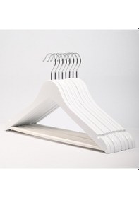 Resim Ahşap Askı Elbise Ceket Pantolon Askısı Beyaz Renk 10 Adet Beyaz 