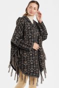 Resim Uludağ Triko Siyah Çiçek Desenli Kilim Panço 