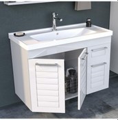 Resim Orka Perge 100 Cm Beyaz Banyo Dolabı Alt Modül Ve Lavabo Beyaz 
