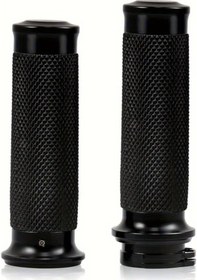 Resim Hightower Siyah Krom 1" Motosiklet Gidon Tutamağı Kaymaz Kauçuk Alüminyum Sportster Dyna 