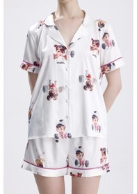 Resim Laperissa Kadın Kısa Kol Şortlu Pijama Takımı Kız Bebek Desenli Yazlık Rahat Ev Giyim Beyaz 