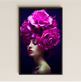 Resim Fuşya Güllü Kadın Portresi Temalı Güçlü Sanatsal Pleksi Tablo 
