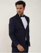 Resim Dufy Lacivert Erkek Slim Fit Düz Sivri Yaka Smokin Takım - 84192-Lacivert 