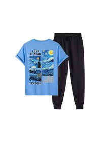 Resim Uyguntarz Unisex Vangogh Baskılı Eşofman Takımı Bebe Mavi 