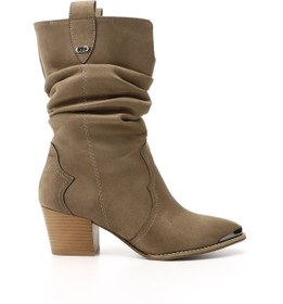 Resim GÖNDERİ(R) Kadın Vizon Süet Sivri Burun Kalın Topuklu Kovboy Çizme 