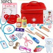 Resim 1 set Sahte Doktor Hemşire Oyuncak Tıbbi Set Çantası ile, Stetoskop, Serin, Ayı Oyuncakları ve Diğer Tıbbi Modelleri İçerir, 3+ Yaş Çocuklar İçin Hediye, Aile Oyun Doktor Rol Oyuncak Seti 