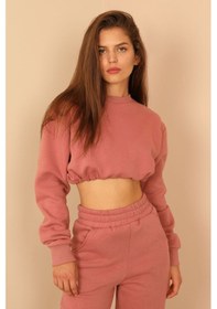 Resim Kaktüs Moda Şardonlu 3 Iplik Kumaş Uzun Kol Kadın Sweatshirt Pemb 