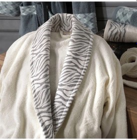 Resim Dantela Premium Cotton Jakarlı Aile Bornoz Seti-Mery Krem Petrol Petrol - Krem 