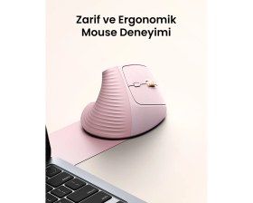 Resim Ugreen 2.4ghz USB Bağlantısı, 4000 Dpi, 57° Dikey Açı, Ergonomik Dikey Kablosuz Gelişmiş Mouse, Pembe, 55917 