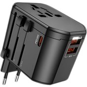 Resim Coofbe Şarj Akım Korumalı 10A/250V Amerikan ve Avrupa Priz Dönüştürücü ve 2xusb Pd Şarj Başlığı Priz 
