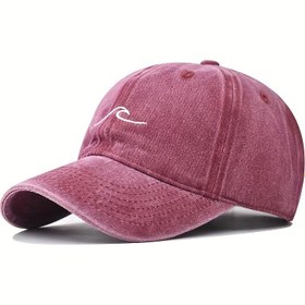 Resim Vintage Yıkanmış Nakışlı Dalga Desenli Beyzbol Şapkası - Hafif %100 Polyester Snapback Kapatmalı, Nefes Alabilen Unisex Erkek ve Kadın İçin Her Mevsim Güneş Şapkası 