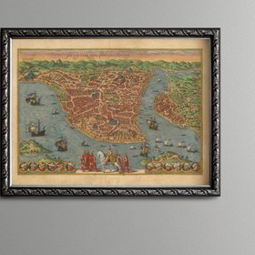 Resim epiqart 1572 İstanbul Haritası - Vintage Desenli Çerçeve 