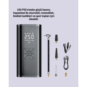 Resim Beruflic LED Fenerli ve Sos Işıklı Çok Fonksiyonlu Hava Kompresörü 