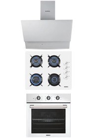 Resim KUMTEL Kristal Plus Beyaz Cam Ankastre Set 