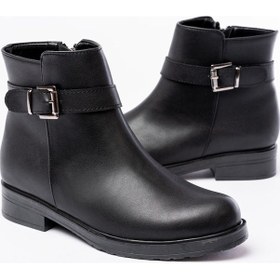 Resim 165-204/1 Siyah Toka Aksesuarlı Fermuarlı Günlük Kadın Bot Beyaz 